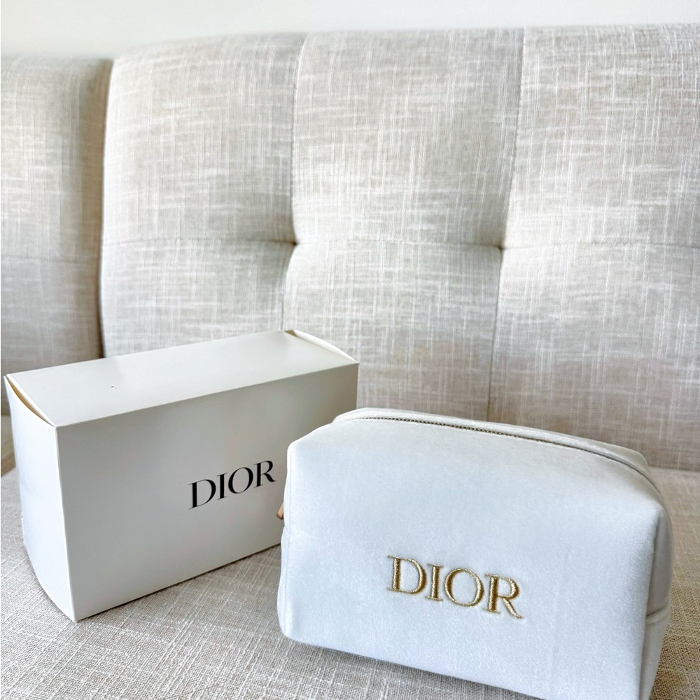 Dior White Cosmetic Pouch / Makeup Bag